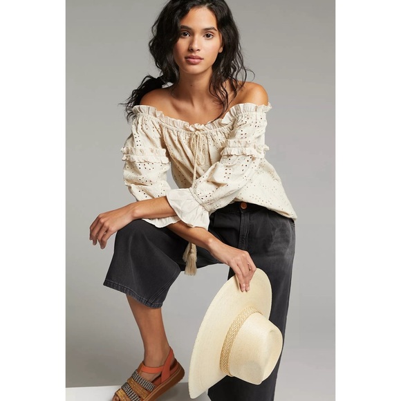 Anthropologie Jane Eyelet Lace Off-The-Shoulder Blouse Ivory NWT Size 16W - Picture 3 of 16